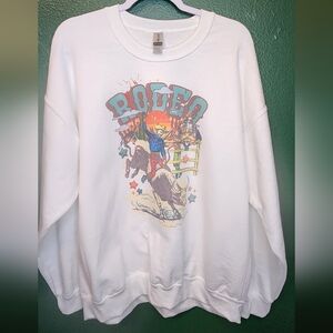 Gildan White Rodeo Graphic Crewneck Sweater